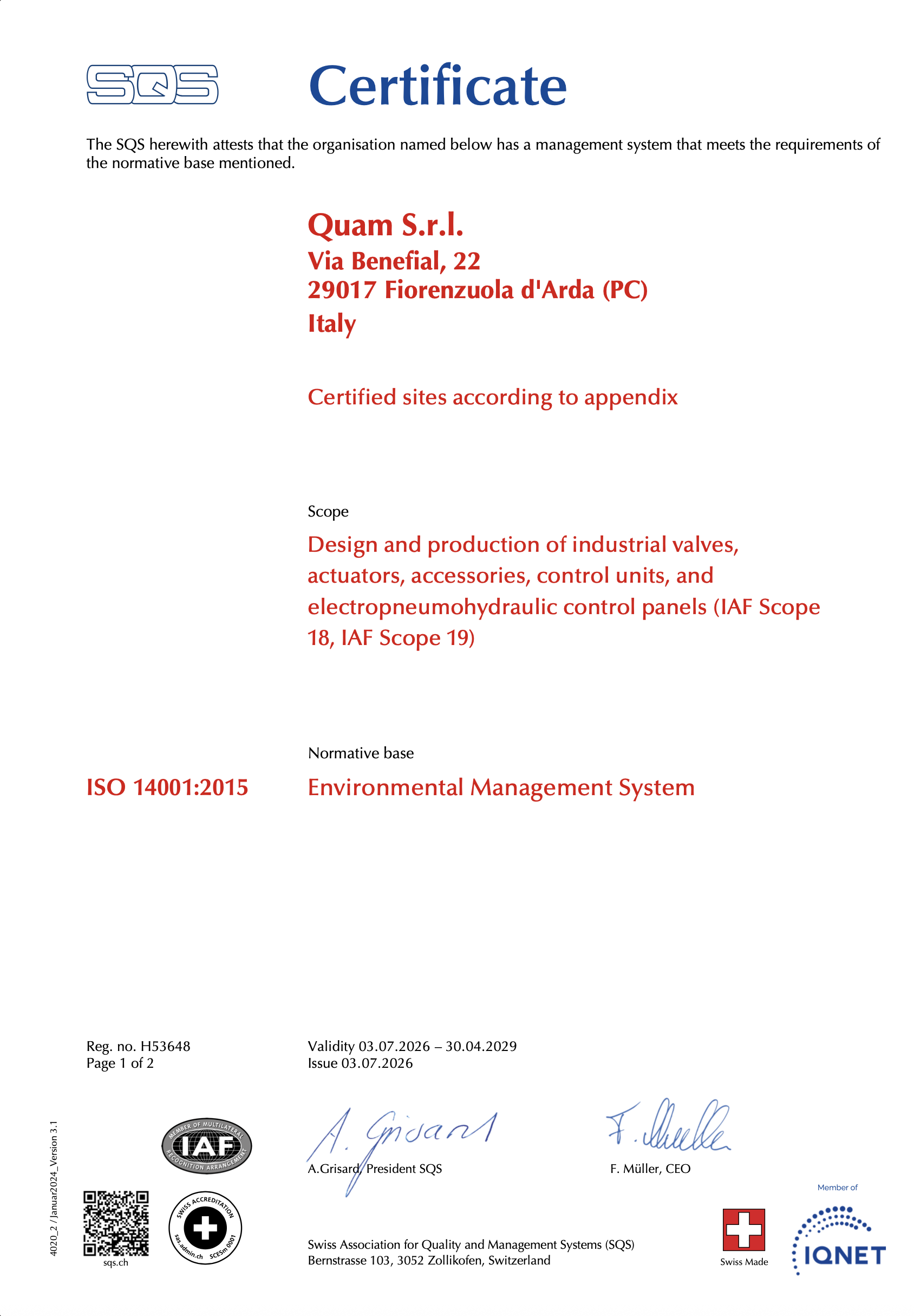 Certificate ISO 14001:2015